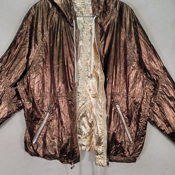 BLANK NYC Reversible Copper Gold Hooded Metallic Good Vibrations Bomber Jacket - Picture 3 of 16